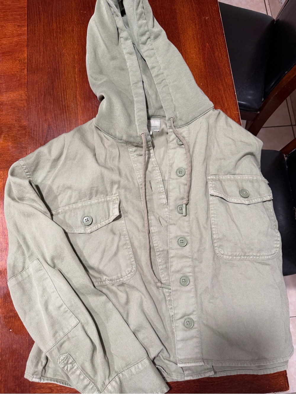 American Eagle Light Olive Drawstring Hoodie